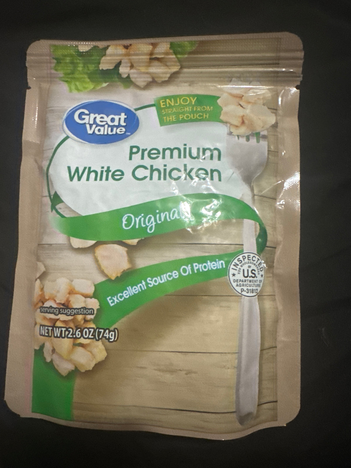 Great Value Premium White Chicken Pouch – Original, 2.6 oz